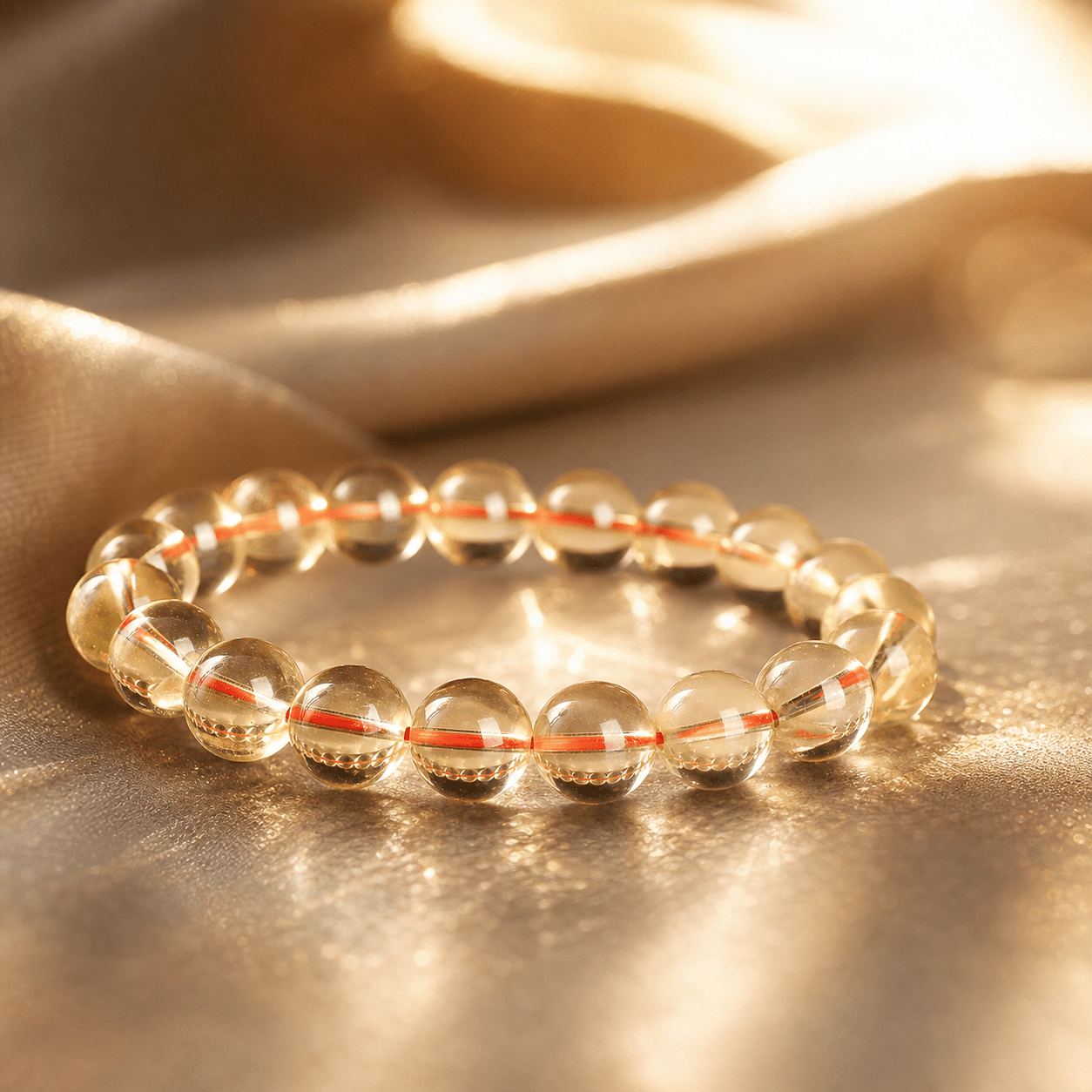 Natural Yellow Crystal Single-Loop Beaded Bracelet